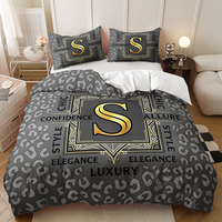 Parure de lit moderne à imprimé lignes géométriques dorées, housse de couette noire de luxe en microfibre pour chambre d'homme