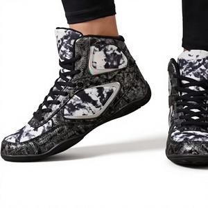 Custom Brand High Top Wrestling Training Shoes <b>Tie</b> Dye Black <b>White</b> PU Durable All Seasons Customized Logo & Material - Product Image 1