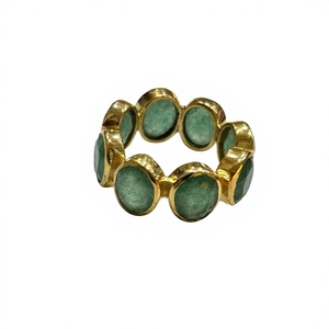 Geometric Natural Emerald Pear Cut <b>Cluster</b> Ring 18K Gold Plated Bezel Setting Vintage Unisex Everyday Wear - Product Image 1