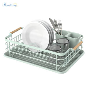 Estante para platos de almacenamiento de una sola capa para ahorrar espacio con tablero de plástico Escurridor de vajilla de alambre metálico - Product Image 1