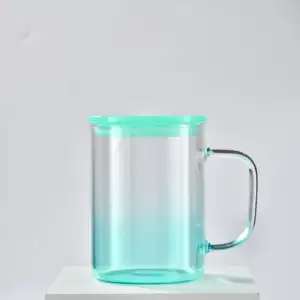 US Warehouse Wholesale 17oz Sublimation Transparent Gradient Glass Mug With Handle