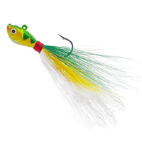 Kit de pêche assorti de 28 g avec hameçons Mustad UV luminescents, leurres Bucktail, leurres à cheveux pour l'eau salée, pour la pêche au bar rayé, au sandre, au snook et au rockfish
