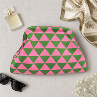 Pochette tricotée géométrique personnalisée avec logo, motif triangulaire tendance, sac de maquillage, pochette vintage à fermoir, MOQ 100