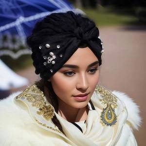 Chapeau élégant en mousseline de soie avec incrustation de perles et pierres précieuses, écologique et respirant, idéal pour les événements sociaux en toutes saisons. - Product Image 1