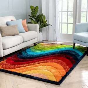 Hand Tufted Living Room Shag Silk with Elastic Yarn Shaggy rug padding Rainbow Custom Carpet
