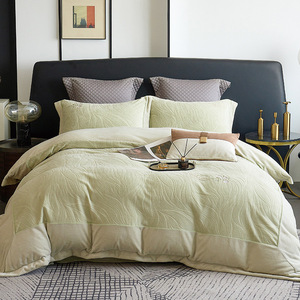 Miminkang <b>Bedding</b> <b>Set</b> Four Piece Winter Warm Milk Fleece Plants And Flowers Pattern Simple Style Reactive Dyeing - Product Image 5