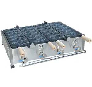 Enerji tasarrufu ticari gaz taiyaki makinesi/çift kafa japon gaz Taiyaki balık şekilli makinesi Waffle makinesi