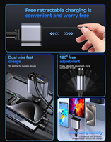 Chargeur de voiture rétractable 65W à charge rapide, adaptateur de chargeur de voiture USB C 4 en 1 avec double câble rétractable pour iPhone, Android, ordinateur portable