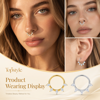 Anneau de piercing pour septum en titane G23 avec CZ poire 16G 1,2 mm 8/10 mm, taille personnalisée, pour piercing de narine
