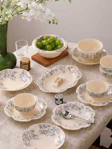 Factory Direct China Floral Ceramic Tableware Vintage Style Blue Floral Print Design Ceramic Tableware - Product Image 1