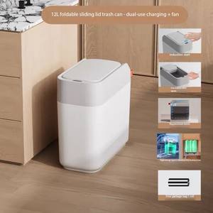 12L coperchio scorrevole Smart pattumiera in plastica intelligente <span class=keywords><strong>bidone</strong></span> della spazzatura con aspirazione che appoggia il sacco della spazzatura per uso ufficio cucina bagno - Product Image 6