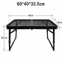 Table de camping pliable en métal grillagé 60x40x32,5 cm, table d'appoint portable à hauteur réduite avec plateau grillagé divisé pour pique-nique et plage