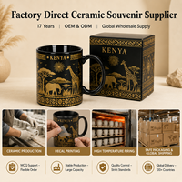 Tasses en céramique souvenirs touristiques Afrique Kenya, motif éléphant girafe savane, pour café et lait, personnalisables OEM ODM, vente en gros