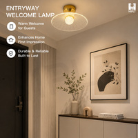 Plafonnier LED semi-encastré moderne pour couloir d'entrée, doré, rond, avec abat-jour rayé en acrylique, 16W (2x8W), tricolore, IRC 80, 28cm