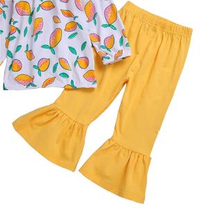 Vêtements pour enfants très demandés : Ensemble 3 pièces pour filles de 2 à 12 ans, comprenant un haut épaules dénudées motif citron et un pantalon évasé - Product Image 6