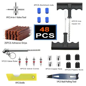 48 PCS Universal Car Tire Tool Kit For Car Motorcycle Bike Emergency Repair Tire Repair Kit Tubeless Flat Tire Repair Kit