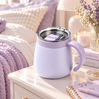 Mug Kopi Stainless Steel Berinsulasi Vakum dengan Logo Kustom, Pegangan Ergonomis, Tutup Geser, Dapat Digunakan Kembali untuk Meja, Rumah, Kantor