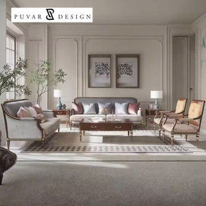 طقم أريكة فاخر كلاسيكي فرنسي للفيلات والقصور، مجموعة من 1 أو 2 أو 3 قطع، أثاث غرفة معيشة منحوت يدويًا من الخشب الصلب للفنادق - Product Image 1