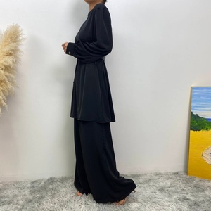 2335+9003 #   Ensembles modestes Nida 2 pièces, costumes turcs pour femmes, robe Abaya de couleur unie, haut et pantalon avec poches et ceinture - Product Image 2