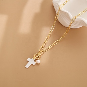 Collana Hip Hop OT fibbia con perle d'acqua dolce croce girocollo rettangolare a catena stile Vintage per gioielli da festa - Product Image 6