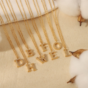 Collana di Lusso con 26 Lettere dell'Alfabeto Inglese, Ciondolo con Diamanti, Catena in Acciaio Inox Placcato <span class=keywords><strong>Oro</strong></span> 18k per Donna - Product Image 2