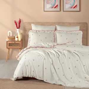 Ensemble de literie double en coton blanc à volants et nœuds Karden Flower Rosalie - Product Image 4