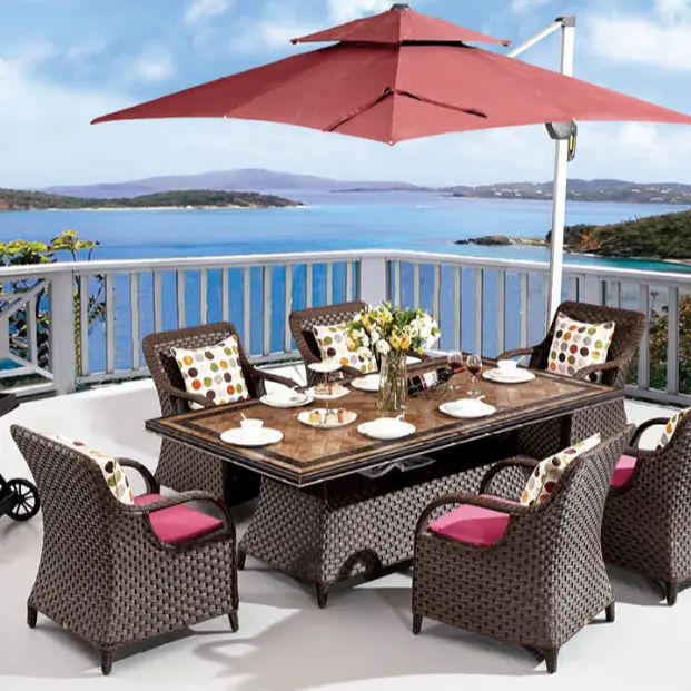 Outdoor Sofa Set Wicker Rattan Furniture Outdoor Furniture Garden Set Plastic Resin Chair and Glass Coffee Table