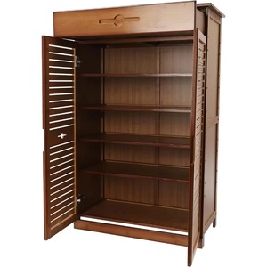 Brown bamboo louvered door cabinet with drawers and 5 shelves, multi-layer bamboo <b>shoe</b> <b>rack</b> storage cabinet - Product Image 4