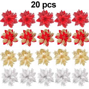 Flores de Poinsettia Artificiales con Brillo, Adornos para Árboles de Navidad, Decoraciones de Tela de Poinsettia Navideñas para Coronas y Guirnaldas Festivas - Product Image 3