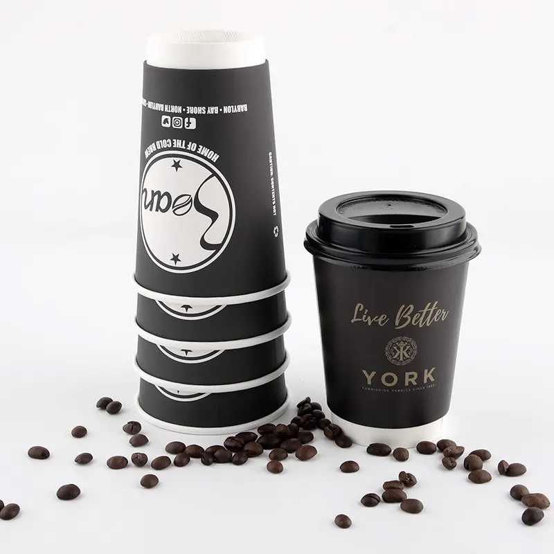 Newsense - Copo de café descartável com tampa para bebidas quentes, logotipo impresso personalizado, fabricante de marca, 8 onças, 12 onças e 16 onças, de parede única