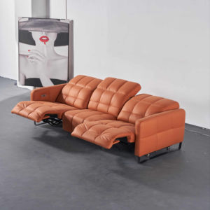 ชุดโซฟาหนังปรับเอนไฟฟ้า - โซฟาสามที่นั่งทันสมัยพร้อมโครงโลหะหุ้มหนังแท้ ฟังก์ชั่นนวดและปรับขยายได้ - Product Image 1