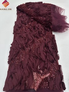 Sang Trọng 3D Hoa Thêu Cô Dâu Ren Vải Màu Xanh Hải Quân Đính Cườm Pháp Sequined Vải Tuyn Ren Vải Cho Đảng Evening Dresses - Product Image 3