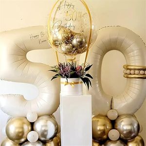 Globo Número <span class=keywords><strong>1</strong></span> Beige <span class=keywords><strong>de</strong></span> 40 Pulgadas, Decoración para Primer Cumpleaños y Navidad, Globo Grande Autoinflable <span class=keywords><strong>de</strong></span> Látex Crema, Duradero e Impermeable, 0-9, para Exteriores - Product Image 5
