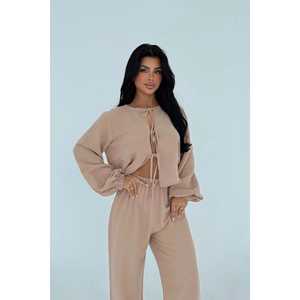 Pantalon de costume beige à nouer pour femme, ensemble élégant - Product Image 2