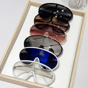 2024 New One-Piece Lens Personality Shield Sunglasses Custom Street Unisex Large Frame Eye Protection Fashion Sunglasses