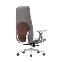 Chaise de bureau de direction à dossier haut avec panneau arrière en grain de bois, siège en cuir pivotant pour bureau à domicile