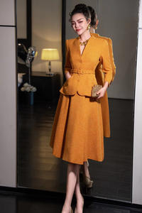 AELESEEN 正装女式西装裙套装 2 件套 V 领西装外套+中长舞会裙办公室商务夹克定制派对礼服 - Product Image 6