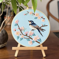 Kit de broderie DIY style chinois Changxu Craft Spring Day Swallows, motif rond décoratif en tissu de style ancien, artistique