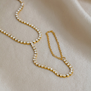 <span class=keywords><strong>Gioielli</strong></span> per Donne di Alta Gamma, Catena da Dito Classica con Strass Bianchi a Forma Geometrica, in Tungsteno Placcato <span class=keywords><strong>Oro</strong></span> 18K Sottovuoto, Versatile - Product Image 2