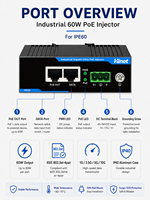 Inyector PoE Industrial de un Solo Puerto y 60W IEEE8023at, Adaptador de Alimentación a través de Ethernet de Múltiples Velocidades para Riel DIN, para WiFi 7, AP, PTZ y Altavoces