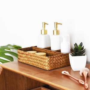 Plateau Vintage en jonc de mer Rectangle, boîte à bonbons, plateau en jonc de mer - Product Image 2