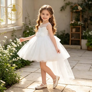 Abito da Principessa per Damigella d'Onore, <span class=keywords><strong>Vestito</strong></span> da Ballo con Scollo a Barchetta, Applicazioni in Pizzo e Grande Fiocco per Feste di Compleanno, Abiti da Sposa - Product Image 4