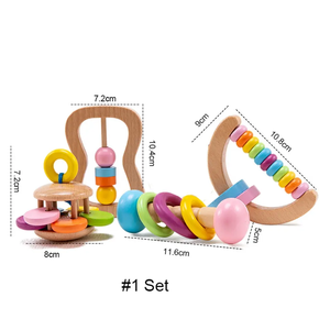 4 pz Set di sonagli per bambini colorati e biologici sicuro per uso alimentare in legno sonaglio braccialetto massaggiagengive Set Montessori giocattolo per bambini - Product Image 6