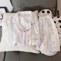 Pyjama en crêpe de coton à manches longues pour femme 2026, style cardigan à revers