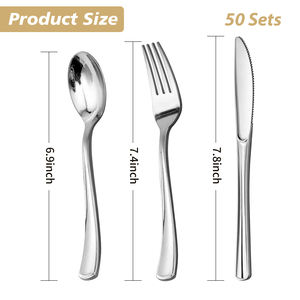 Ustensiles en or en plastique argenté Ensemble de couverts jetables de fourchettes, cuillères, couteaux pour mariage, fête, anniversaire, vacances - Product Image 3