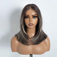 Perruque Bob avec frange pour femme, petite, 16 pouces, synthétique, moderne, lisse, avec dentelle frontale, pour cosplay, remplacement capillaire naturel, pour usage quotidien, amusant ou pour fêtes