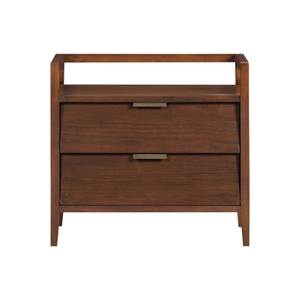 Mid Century Wooden <b>Bedside</b> Table With 2 Drawers, Modern Nightstand For Bedroom, Home <b>Storage</b> Furniture Cabinet - Product Image 3