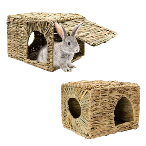 Casita <span class=keywords><strong>de</strong></span> Conejo Hecha a Mano, <span class=keywords><strong>de</strong></span> Hierba Natural, Plegable, Escondite Tejido para Hámster, Cama con Alfombra - Product Image 1