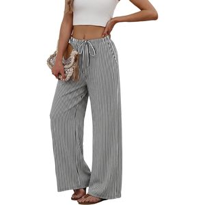 Women's <b>Linen</b> Palazzo Pants High Waist Wide Leg Flowy Beach Trousers With Pockets Breathable Summer Wear - Product Image 4