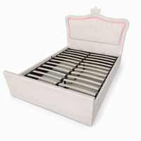 Lit de luxe avec cadre LED et tête de lit capitonnée en cuir, ottoman de rangement à vérin à gaz, taille et couleur personnalisables, vente en gros directe usine OEM